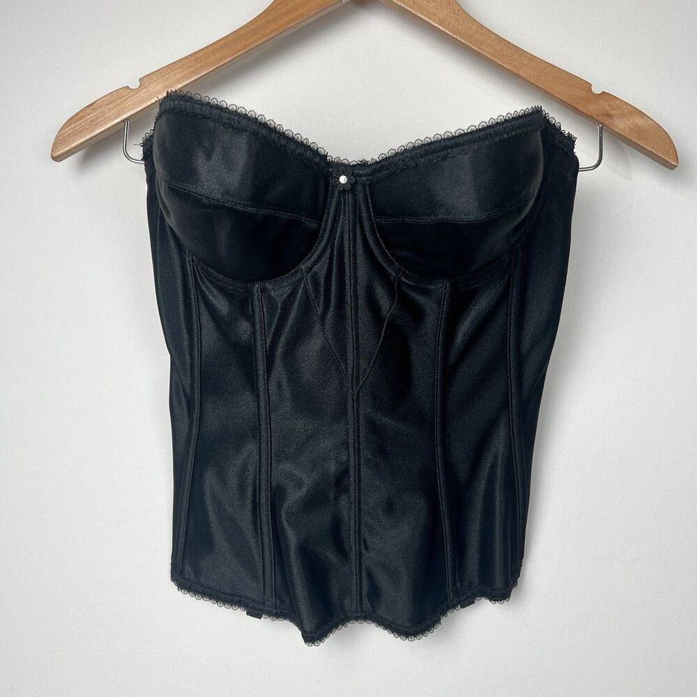 Dominique Underwire Bustier Corset Bridal Prom Bra Black  Boning 36 B